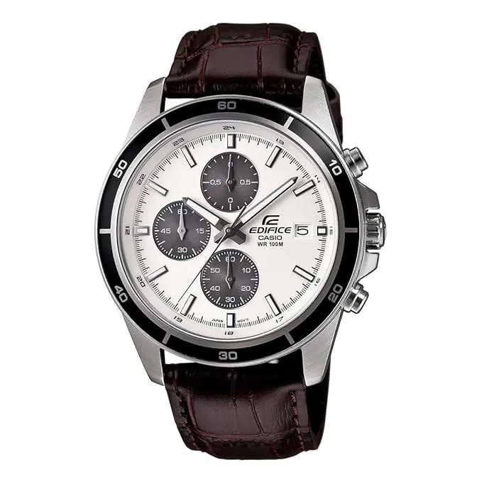 Casio Men`s Edifice Chronograph Quartz Watch - EFR-526L-7AVUDF - Dial: White, Band: Brown, Bezel: Black