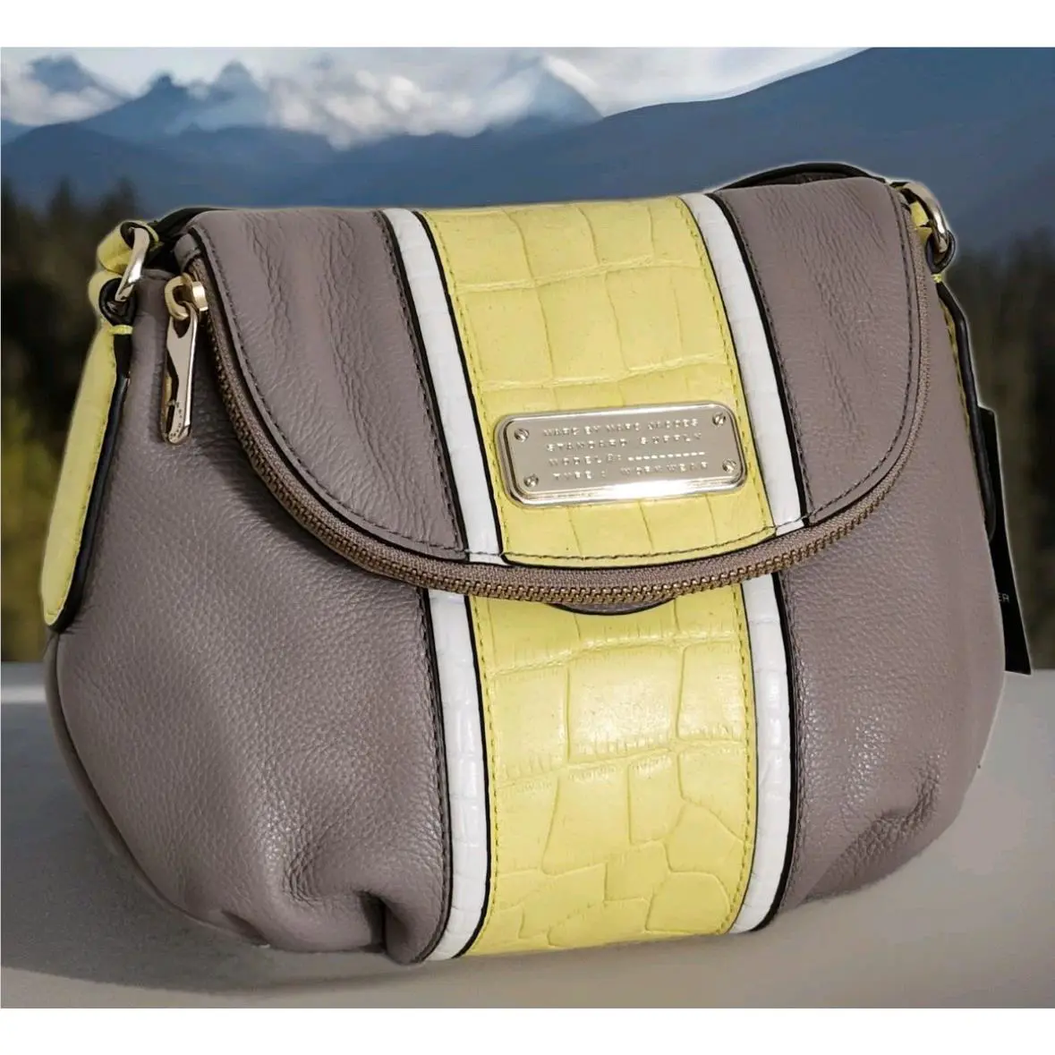 Marc Jacobs Q Natasha Grey Cement Yellow Croc Leather Crossbody Bag