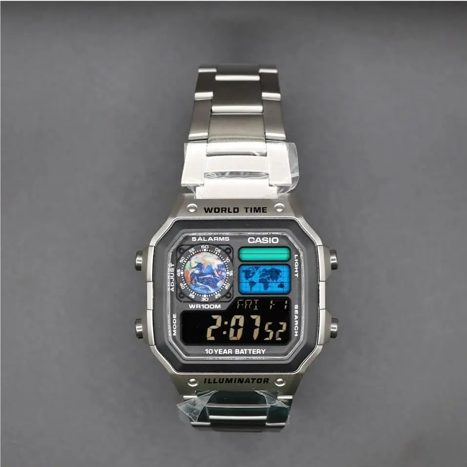 Casio AE-1200WHD. Royale World Time Watch Mod. Negative Display - Earth Themed