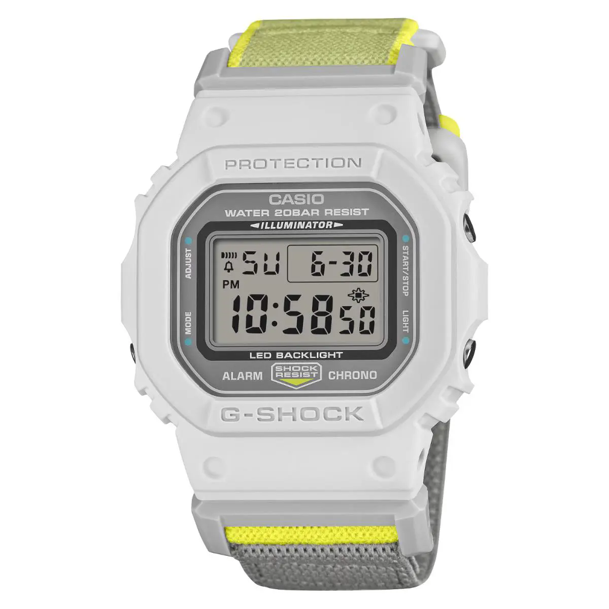 Casio G-shock 5600 Series White Resin Case Gray Cloth Band Watch DW5600MNC7A8