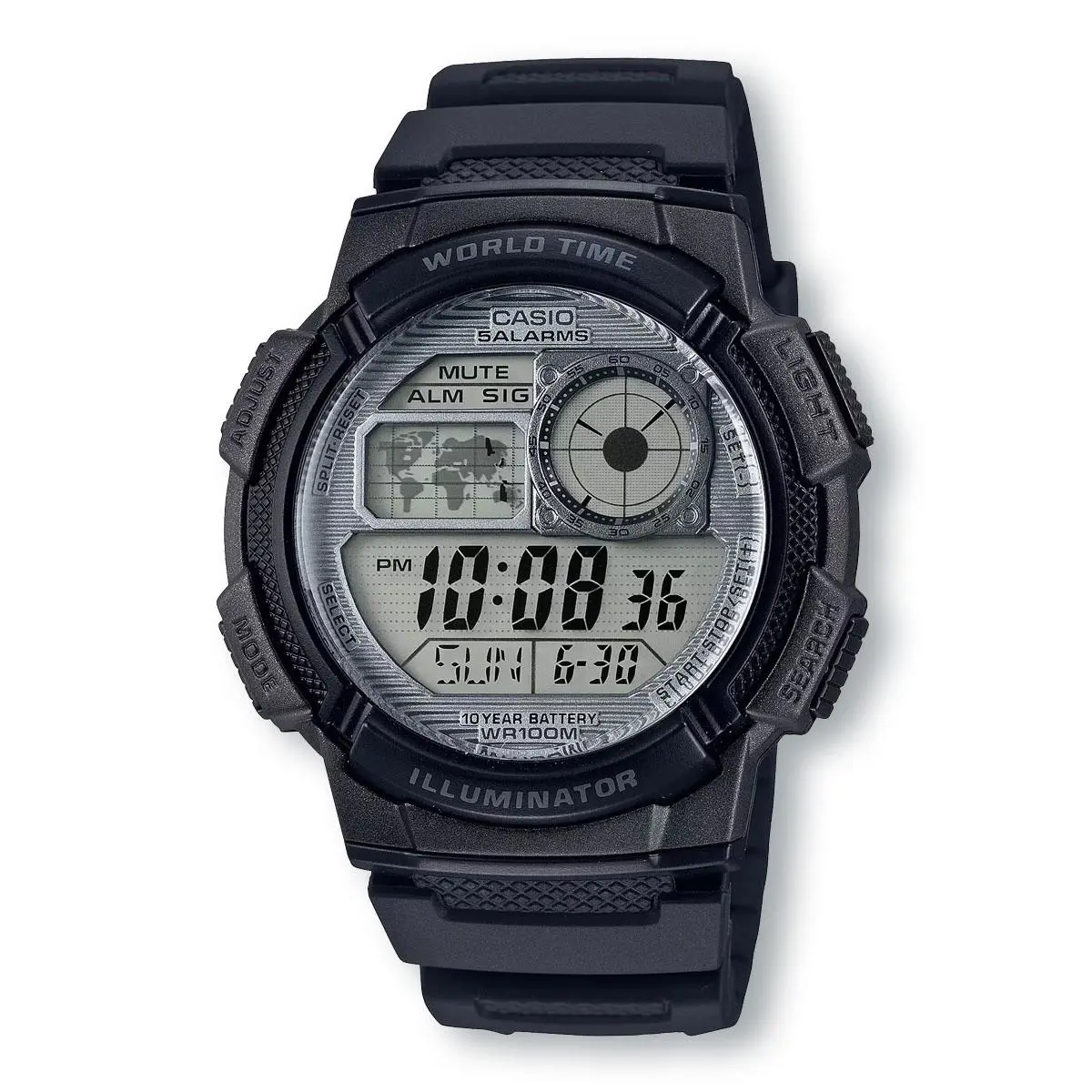 Casio AE1000W-7A Illuminator Sports World Time Quartz Black Gray Watch