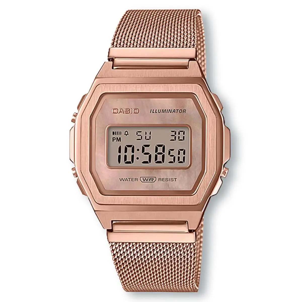 Casio Vintage A1000MPG-9E Digital Antique-style Rose Gold Mesh Watch