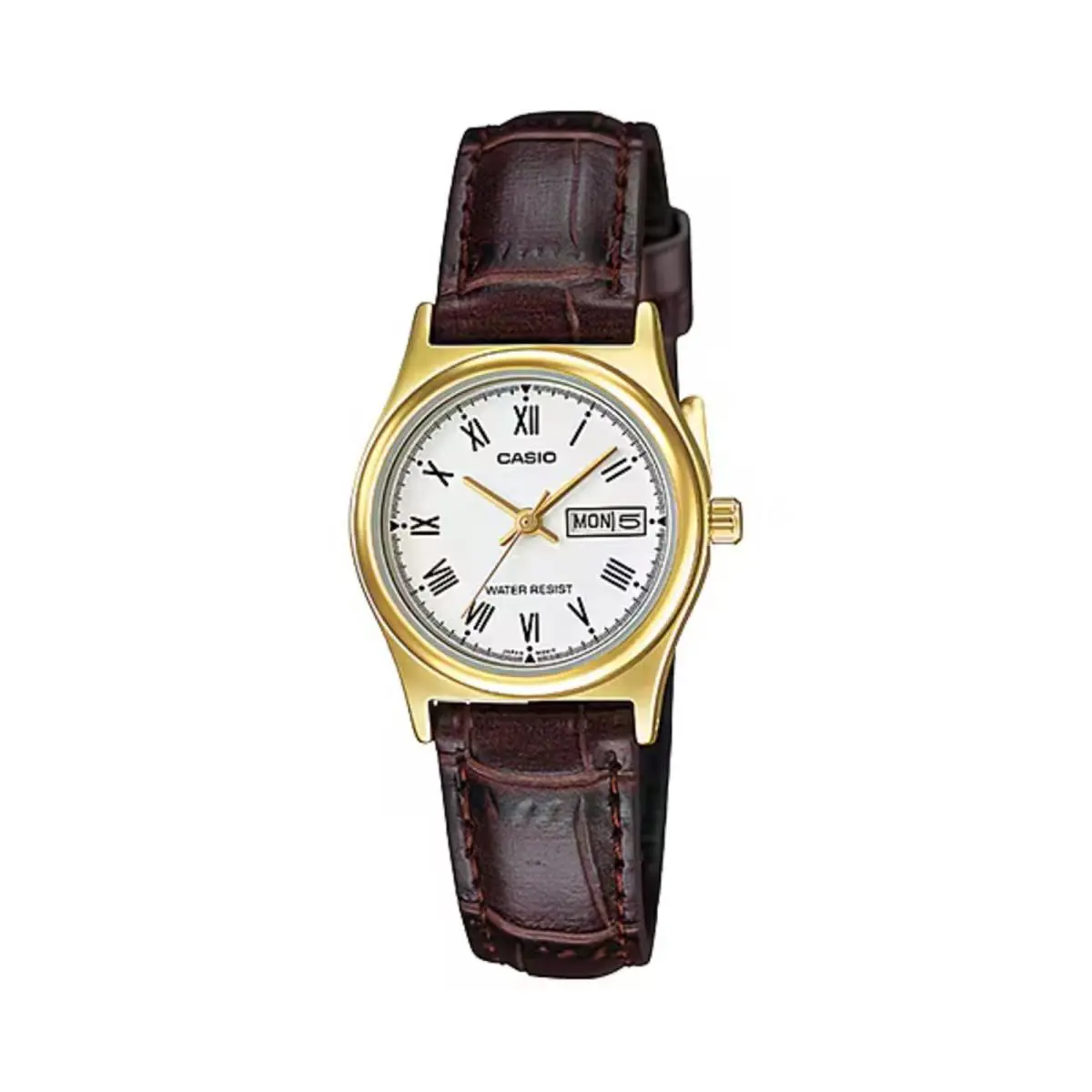 Casio Women’s Gold-tone Analog Watch with White Dial and Brown Leather Strap