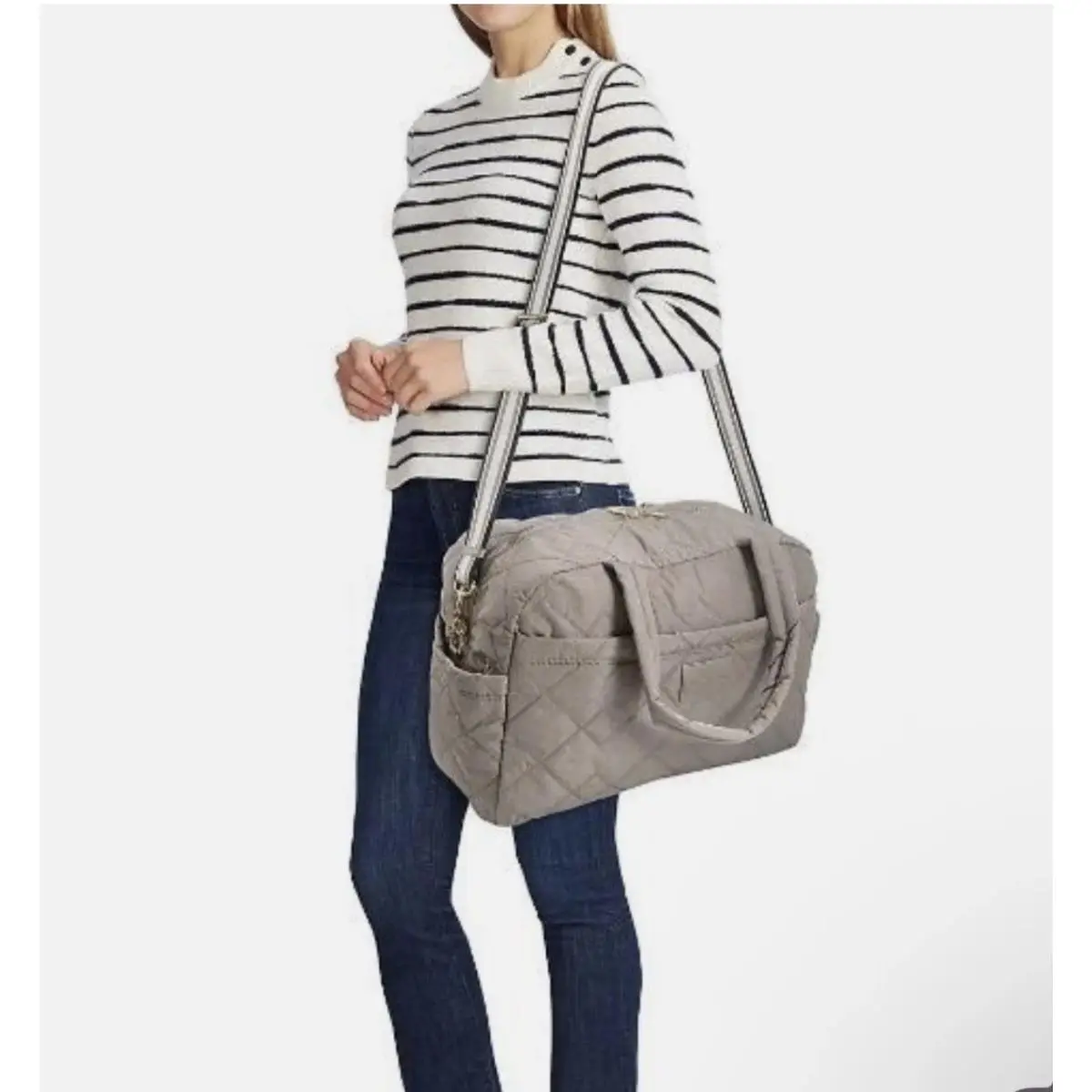 Marc Jacobs Medium Weekender Duffle Bag Quilted Nylon Crossbody Cement Grey