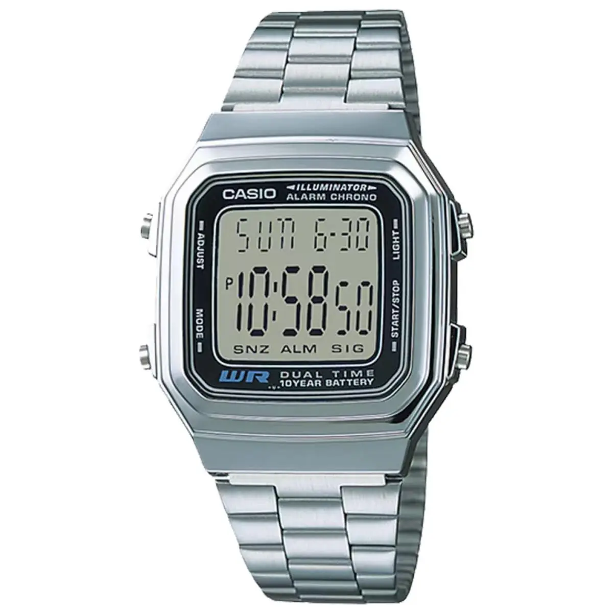Casio Men`s Vintage Digital Watch with Silver Band - A-178WA-1 - Silver