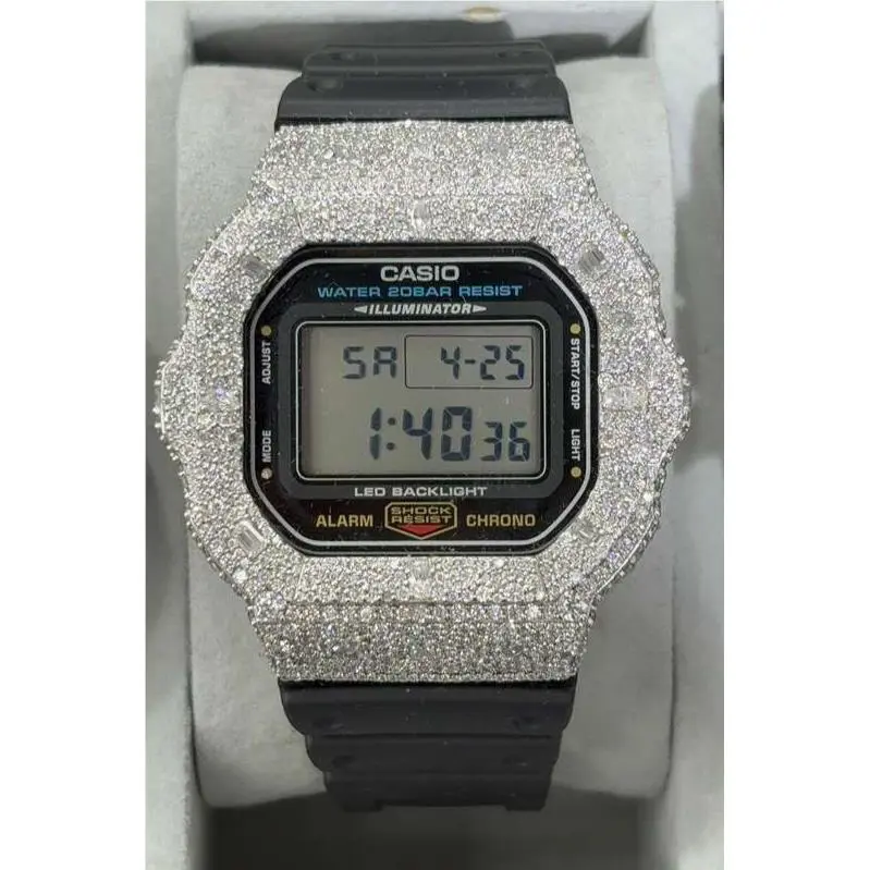 Custom Vvs Moissanite Bezel G-shock DW-5600 Watch by Casio