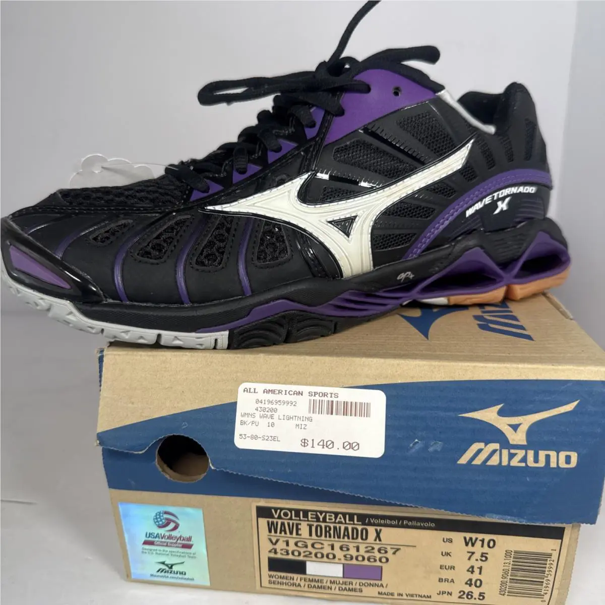 Mizuno Wave Tornado X Womens Volleyball Shoes Black/purple V1GC161267 Size 10