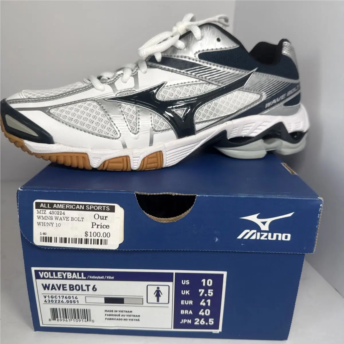 Mizuno Wave Bolt 6 Women`s Volleyball Shoes White/navy US Size 10 Medium