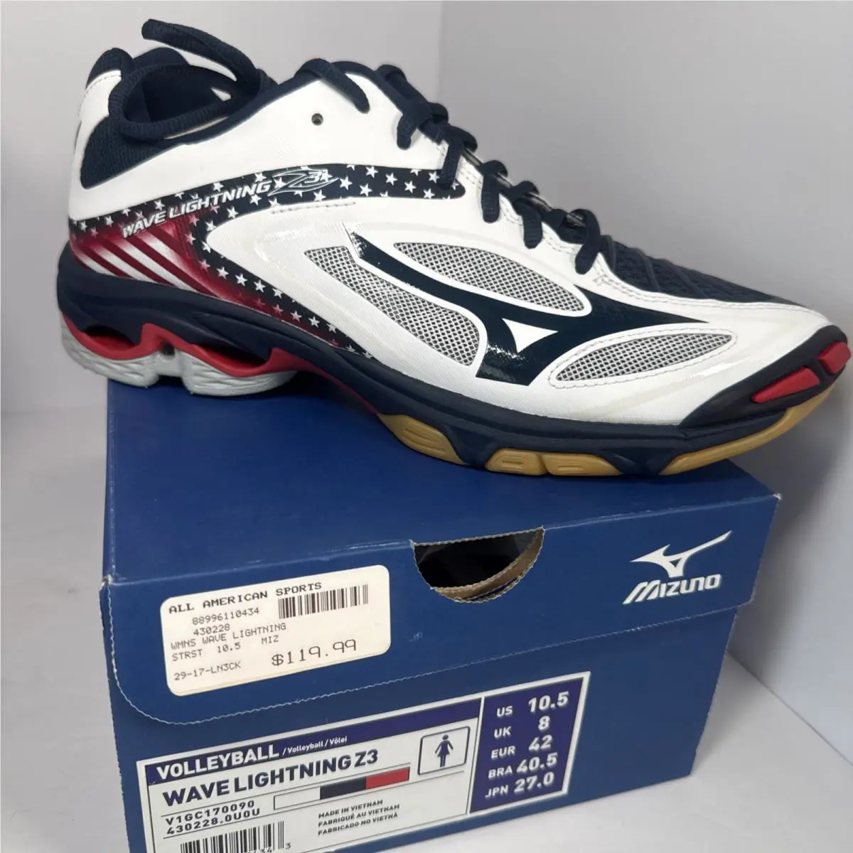 Mizuno Wave Lightning Z3 Womens 10.5 Volleyball Shoes White Black Red