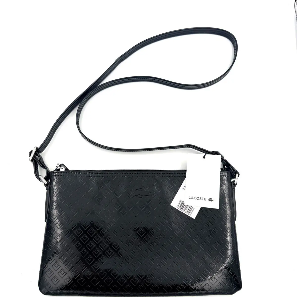 Lacoste Women’s Black Embossed Crossbody Shoulder Bag Adjustable Strap Purse