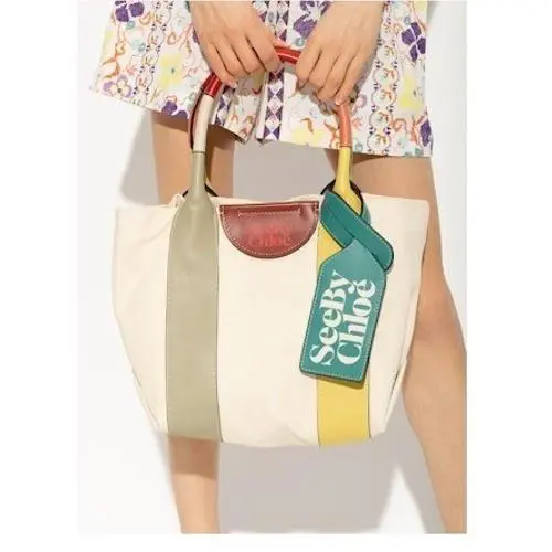 See By Chloe Laetizia Small Tote Bag Canvas Leather Multi Color Handles