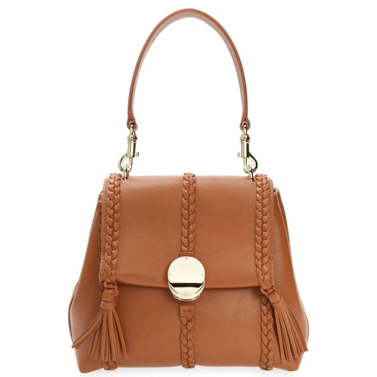 Chloe Small Penelope Womens Leather Satchel Crossbody Shoulder Bag in Caramel