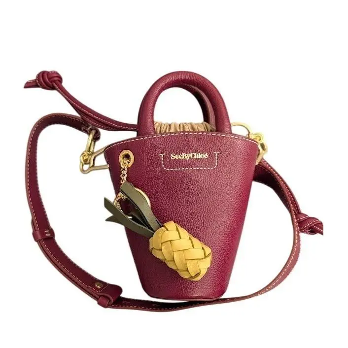 See By Chloe Mini Bucket `cecilya` Bag Burgundy Leather Charm Crossbody