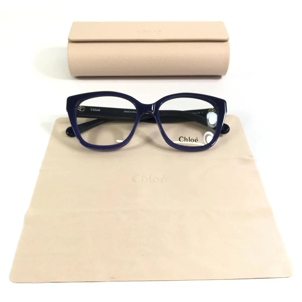 Chloe Eyeglasses Frames CH0241O 004 Navy Blue Cat Eye Full Rim 53-17-140