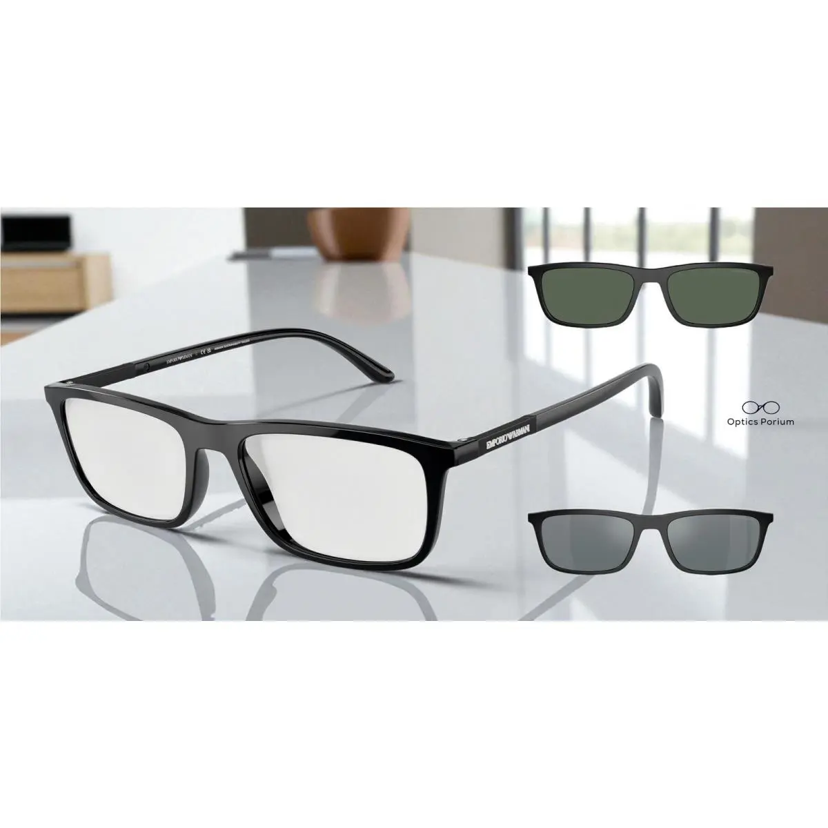Emporio Armani EA4160 50011W Shiny Black Clear 55 mm Men`s Sunglasses