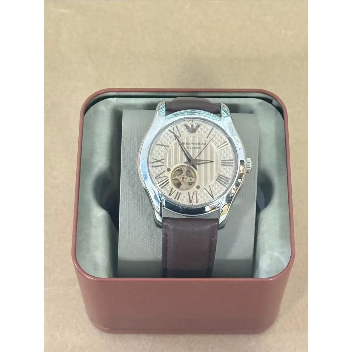 Emporio Armani Valente AR60017 Men`s Watch Meccanico with Beige Dial