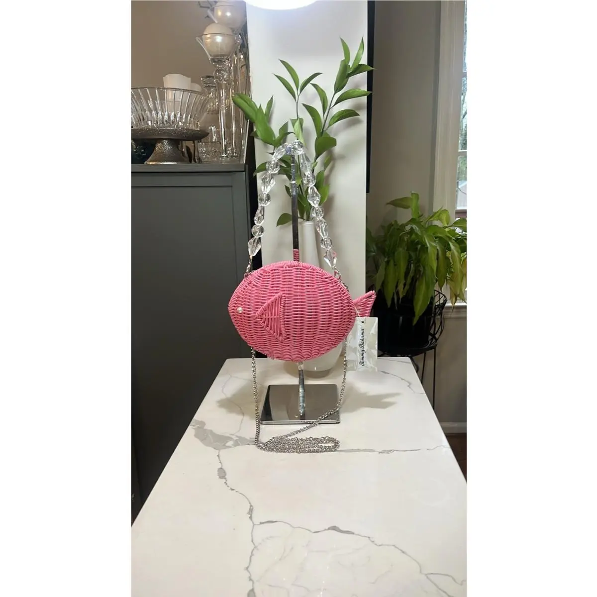 Pink Wicker Sea Fish Clutch/ Crossbody Hand Bag by Tommy Bahama