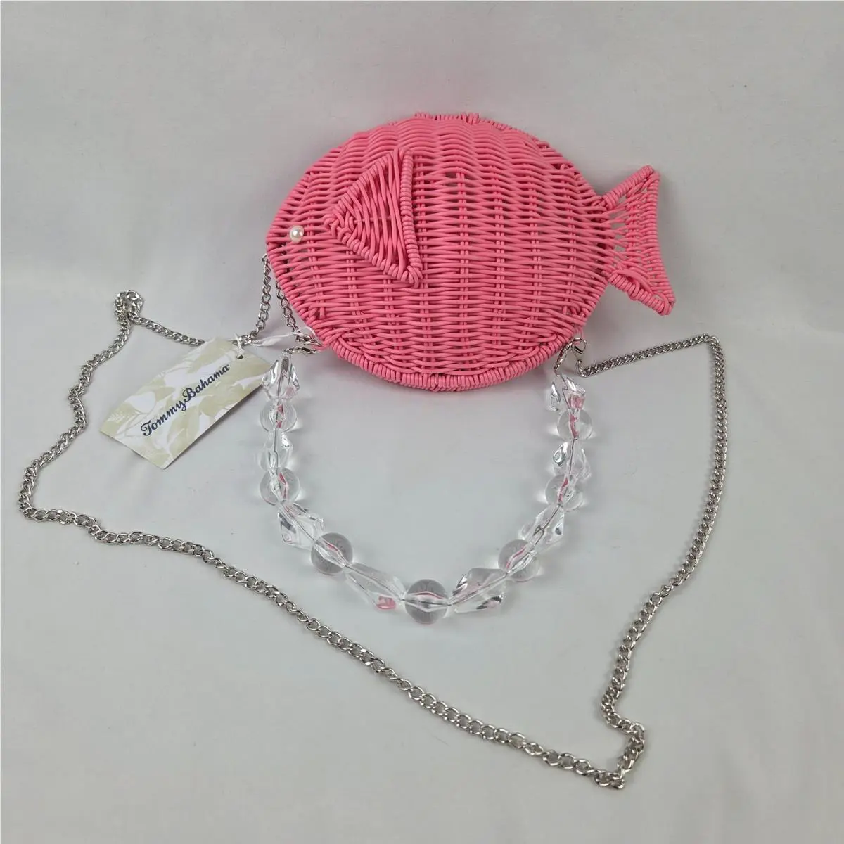 Tommy Bahama Viral Pink Fish Woven Straw Novelty Bag Tropical Summer