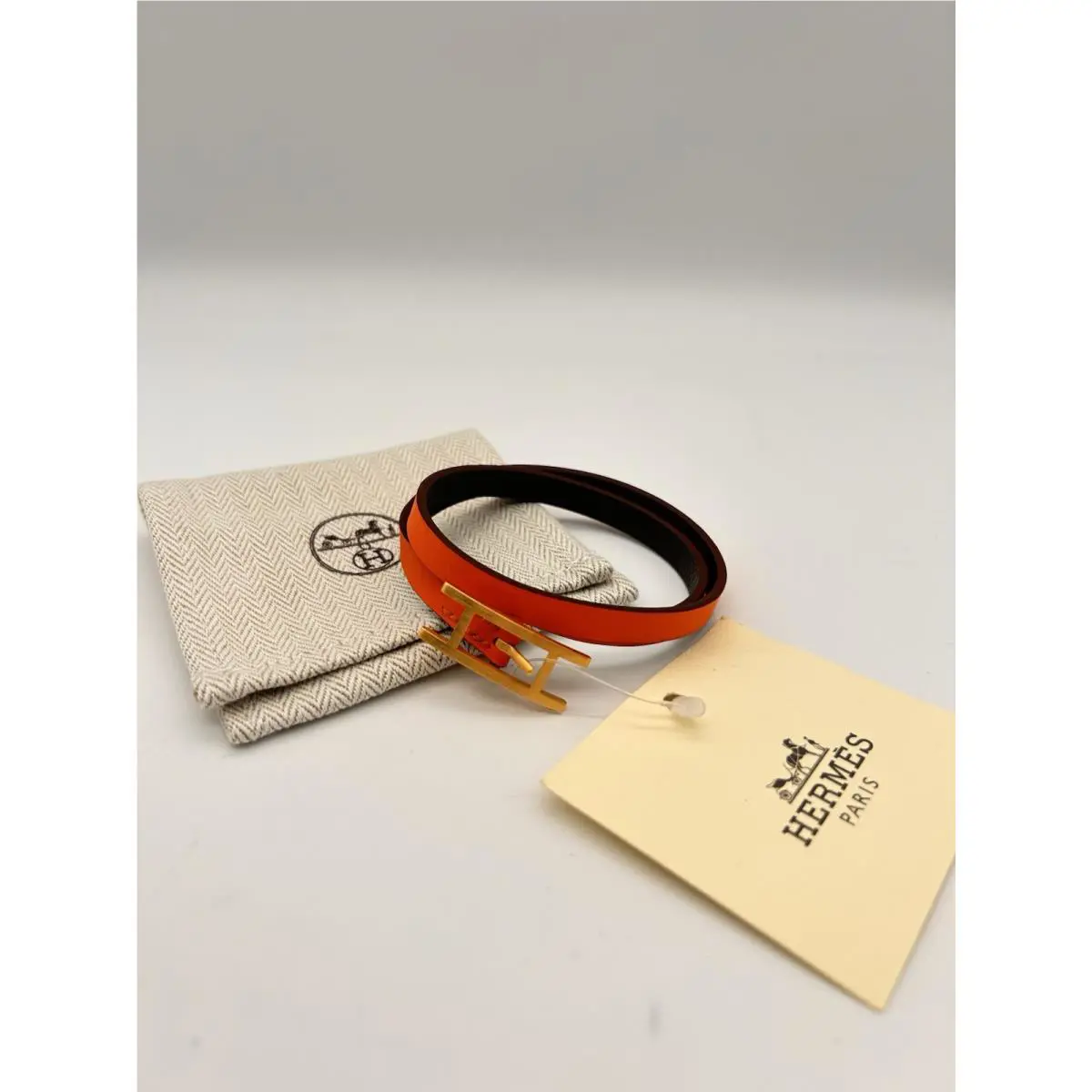 Hermes Behapi Double Tour Gold Bracelet Orange / Ebene Brown Nwtdustbag
