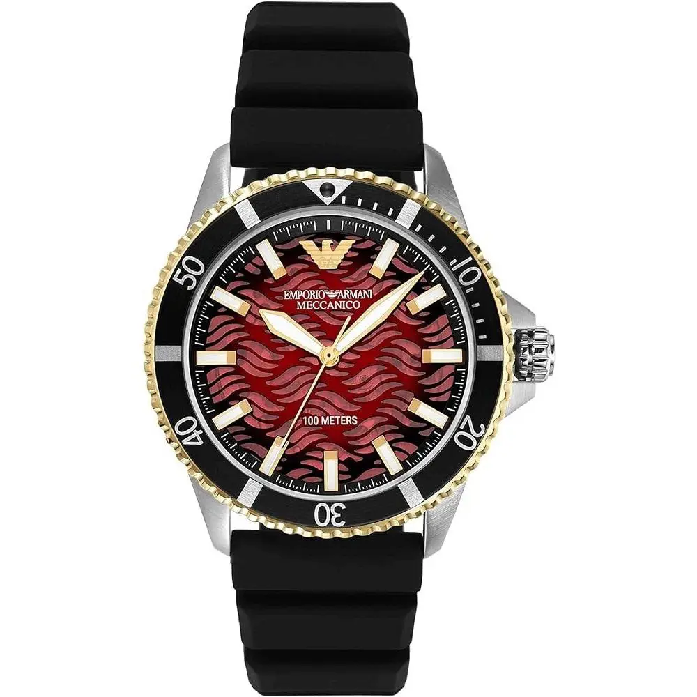 Emporio Armani Red Black Silicone Silver Gold Automatic Watch AR60070