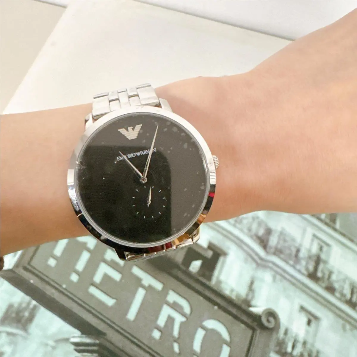 Emporio Armani AR11161 Silver Strap Black Dial Men`s Watch