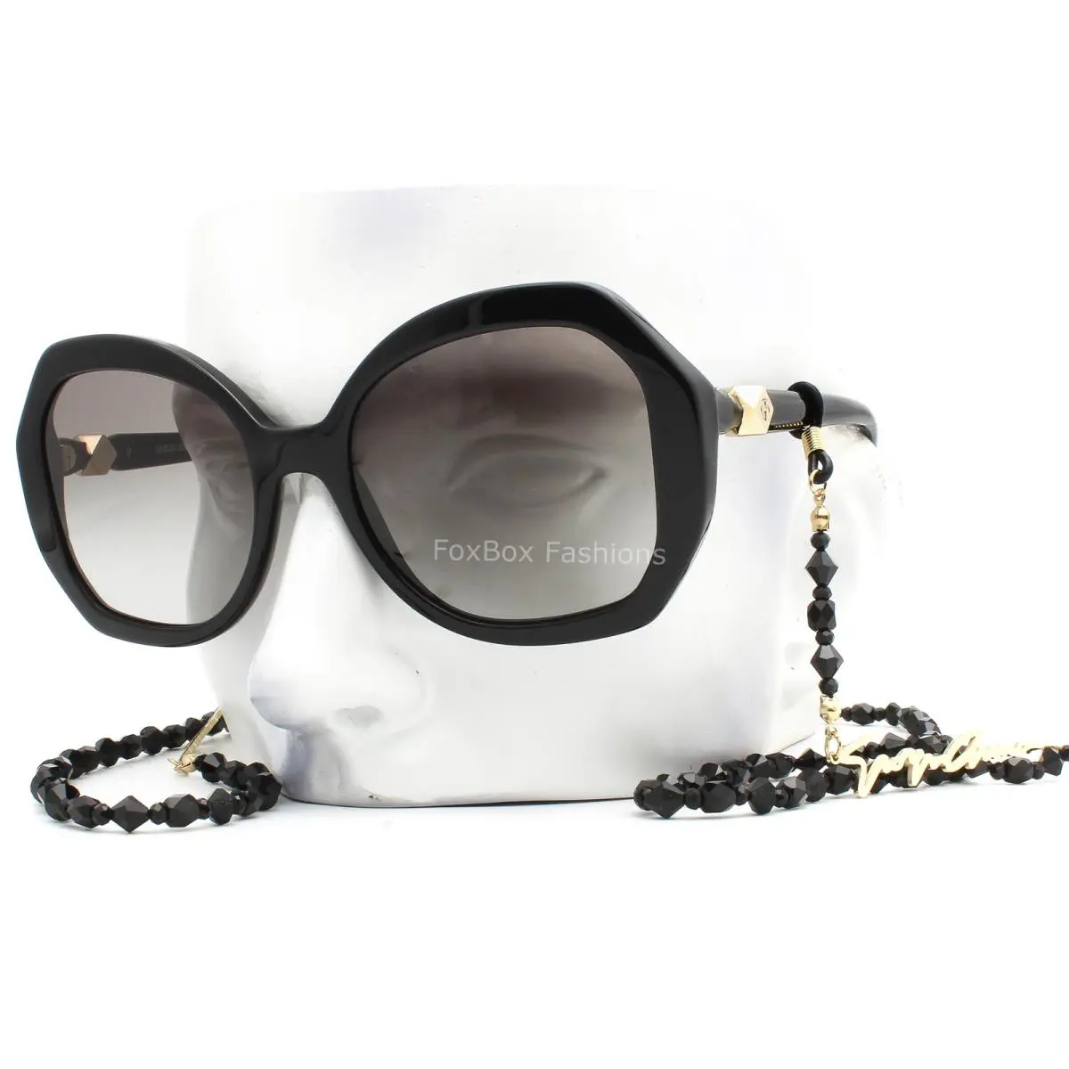 Giorgio Armani Sunglasses AR 8180 Gloss Black Pale Gold Logo Chain with Case