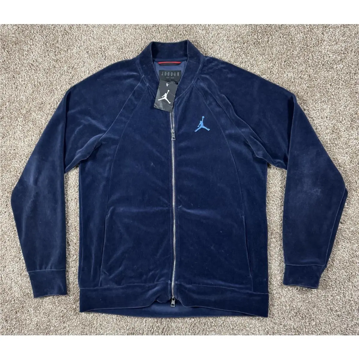 Nike Air Jordan Velour Track Jacket Men`s Large Blue Full Zip AH2357-410