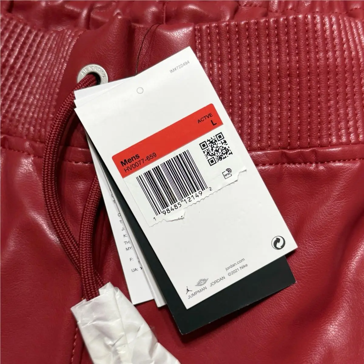Nike clothing - Air Jordan Faux Leather Diamond Shorts - HV0077-659 - Wings Jordan Red (UPC: 198485234000) 4