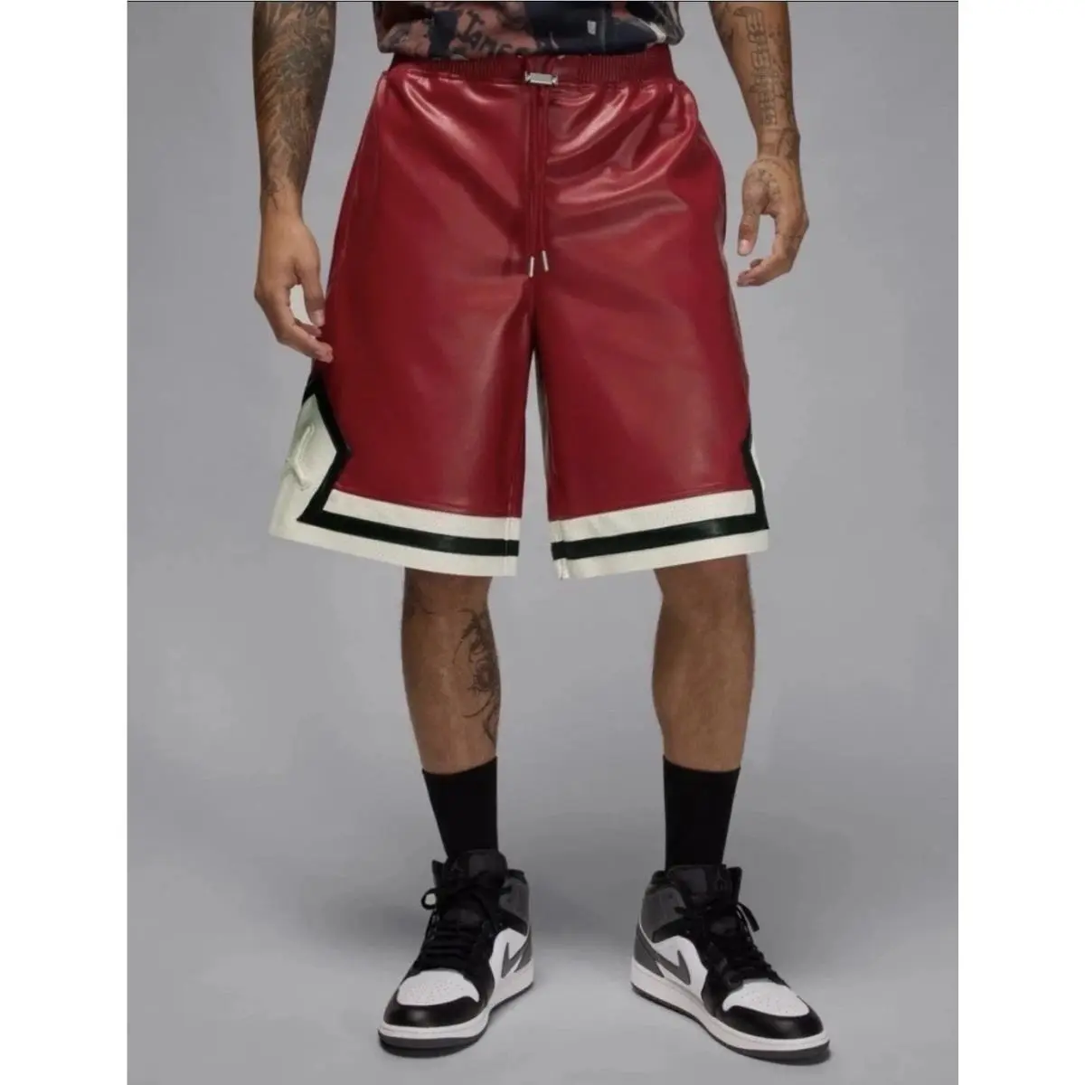Nike clothing - Air Jordan Faux Leather Diamond Shorts - HV0077-659 - Wings Jordan Red 4