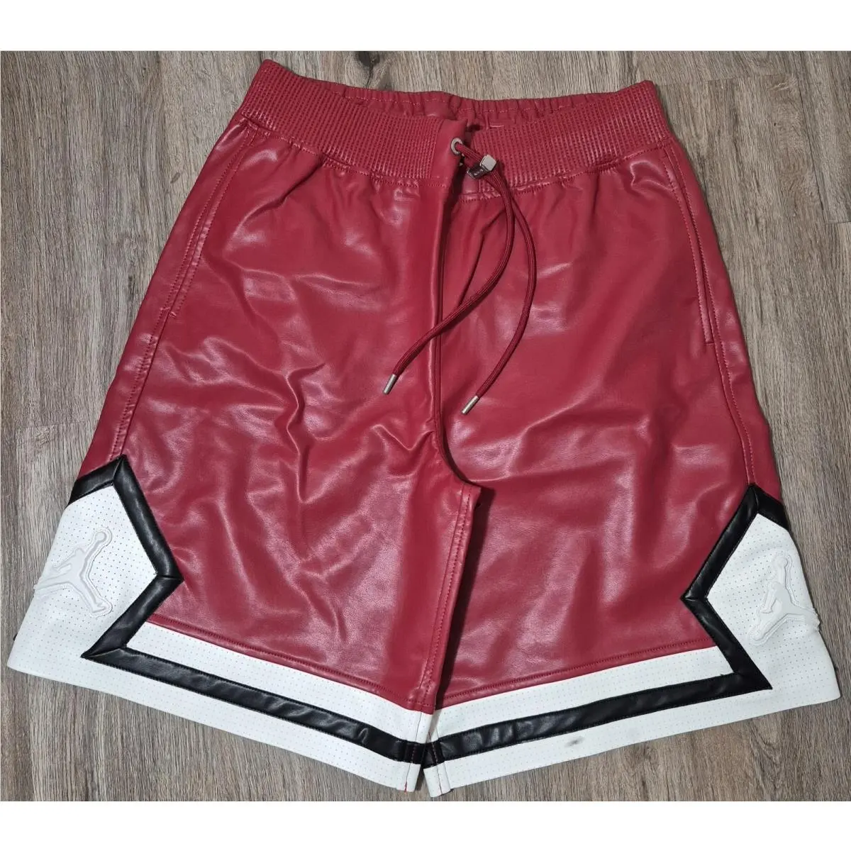 Nike clothing - Air Jordan Faux Leather Diamond Shorts - HV0077-659 - Wings Jordan Red 5