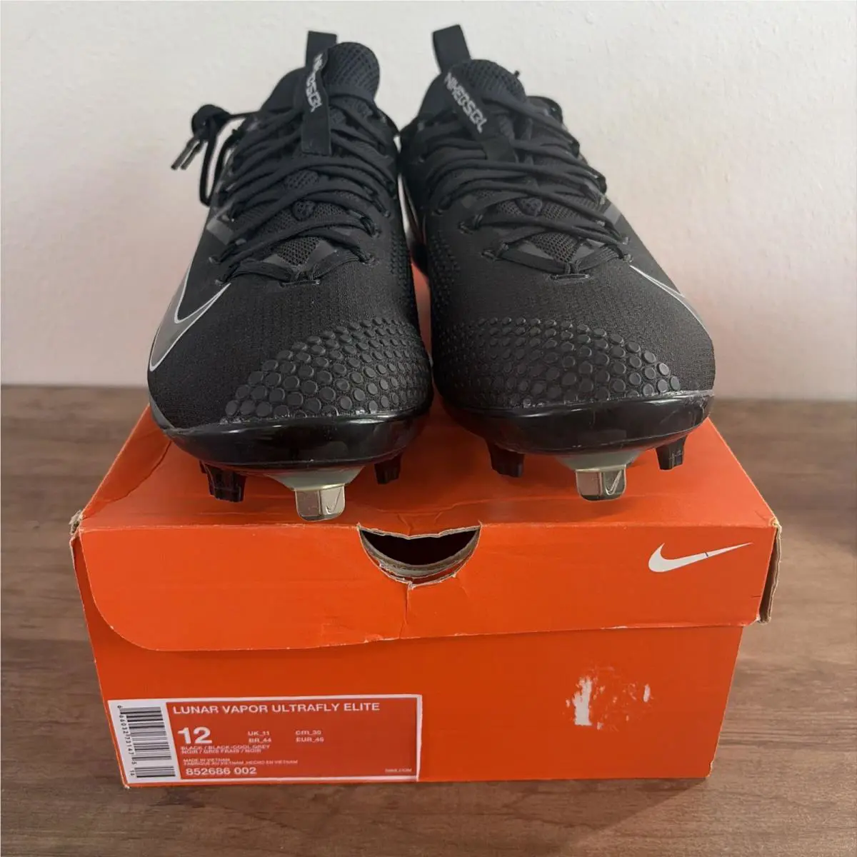 Nike Men`s Lunar Vapor Ultrafly Elite Metal Baseball Cleats 12 Black
