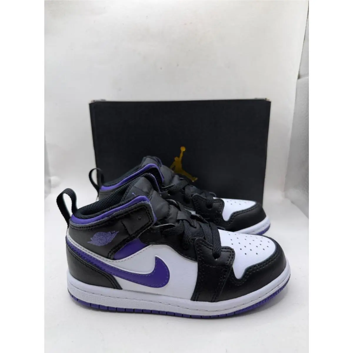 Nike Air Jordan 1 Mid TD Black Dark Iris Purple Boys Girls Sneaker Shoes 10C