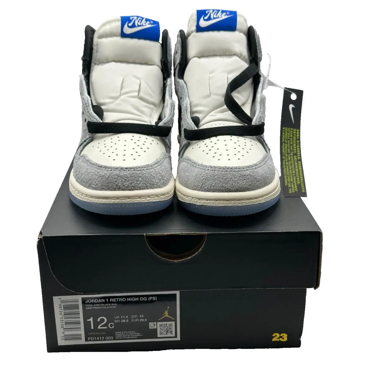 Nike Jordan 1 Retro High OG PS Cool Grey / Black Sail 12c Style FD1412 003