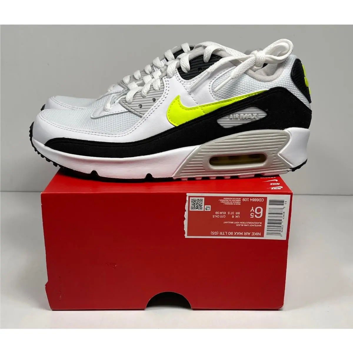 Nike Air Max 90 Ltr GS `white Hot Lime` CD6864 109 6.5 Y