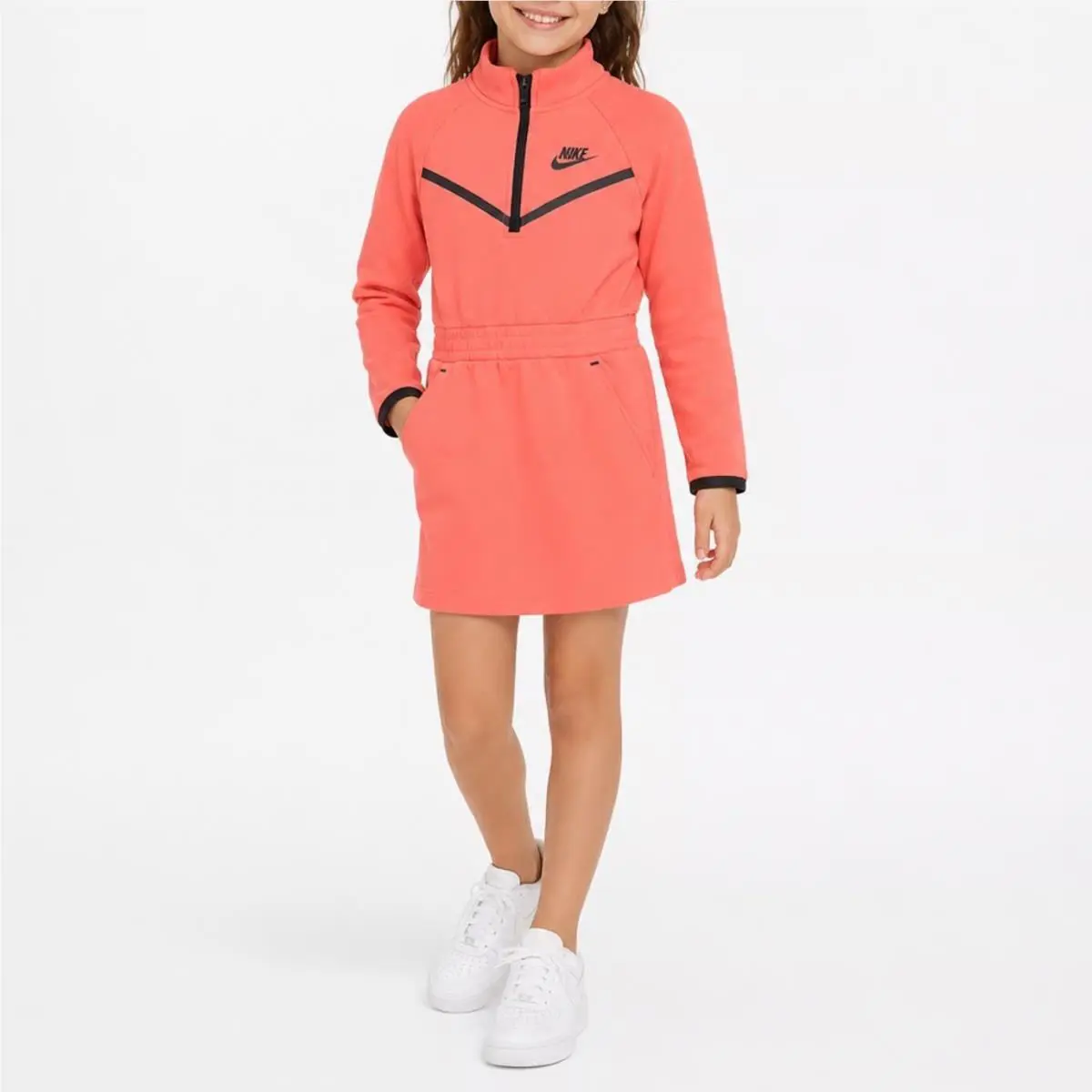 Nike Girls Tech Pack Fleece Quarter Zip Dress Magic Ember Pink Size 5