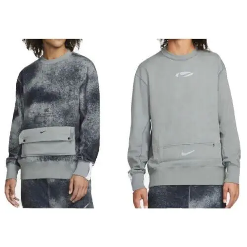 Nike Sportswear Men’s Fleece Reversible Sweatshirt Grey DQ3508-084 Size Large