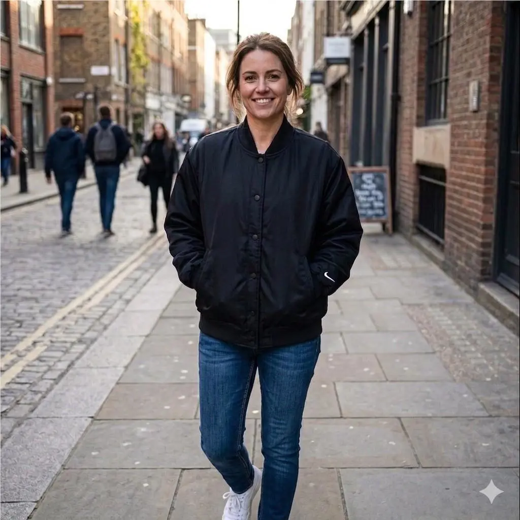 Nike Destroyer Bomber Jacket Womens Medium Black Oversized Snap Front
