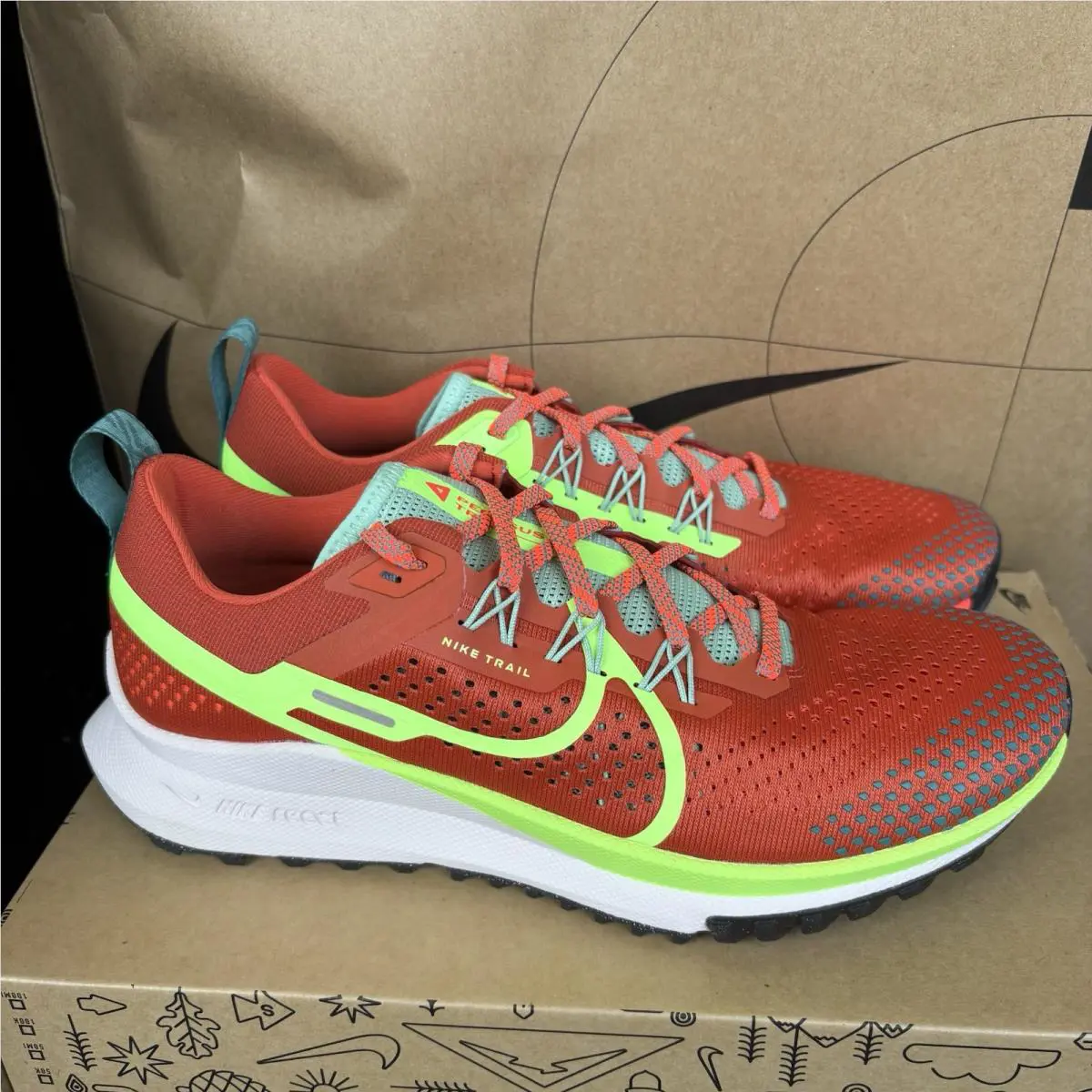 Nike React Pegasus Trail 4 Orange Lime Green Nby DJ6159 801 Women Size 10