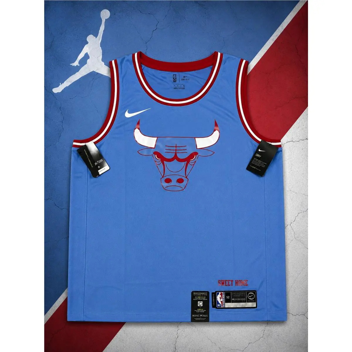 Nike Mens Chicago Bulls Sky Blue 2019 2020 City Edition Dri Jersey Jordan XL 52