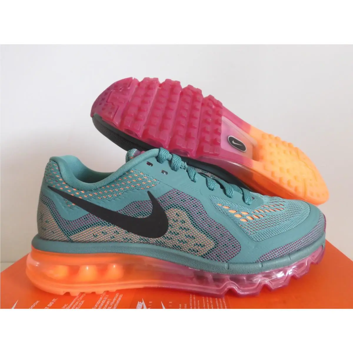Nike Air Max 2014 Jade Glaze-black-atomic Orange Womens Sz 8 621078-305