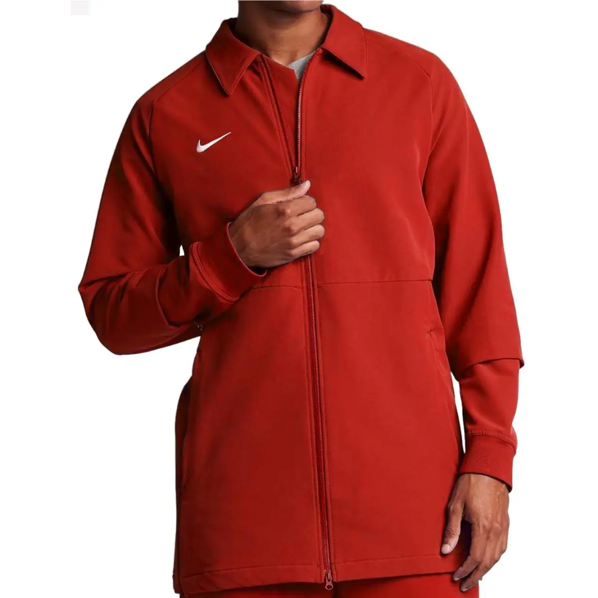 Nike Team Mens Track Jacket M Scarlet Red Solid Nylon Full-zip Coach Style