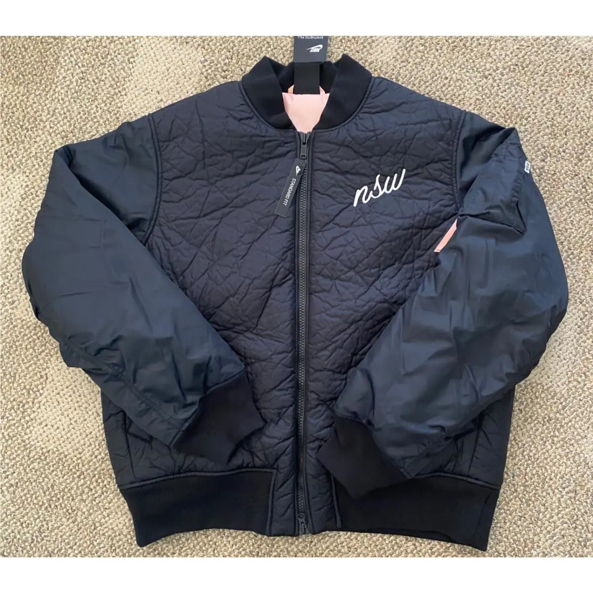 Nike Nsw Bomber Jacket Coat Synthetic Fill Black Pink 928917-010 Men`s XL