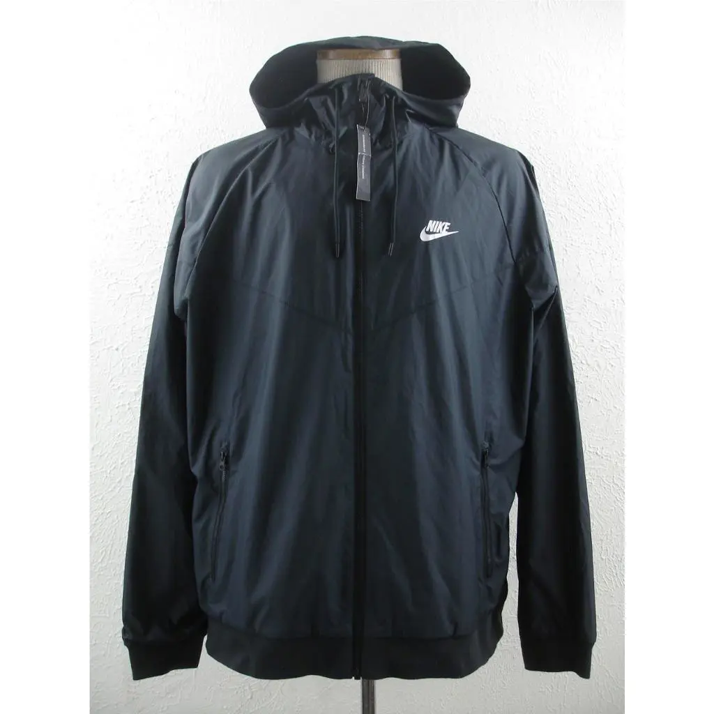 Men`s sz XL Nike Woven Windrunner Lined Hooded Jacket Black White 727324-010