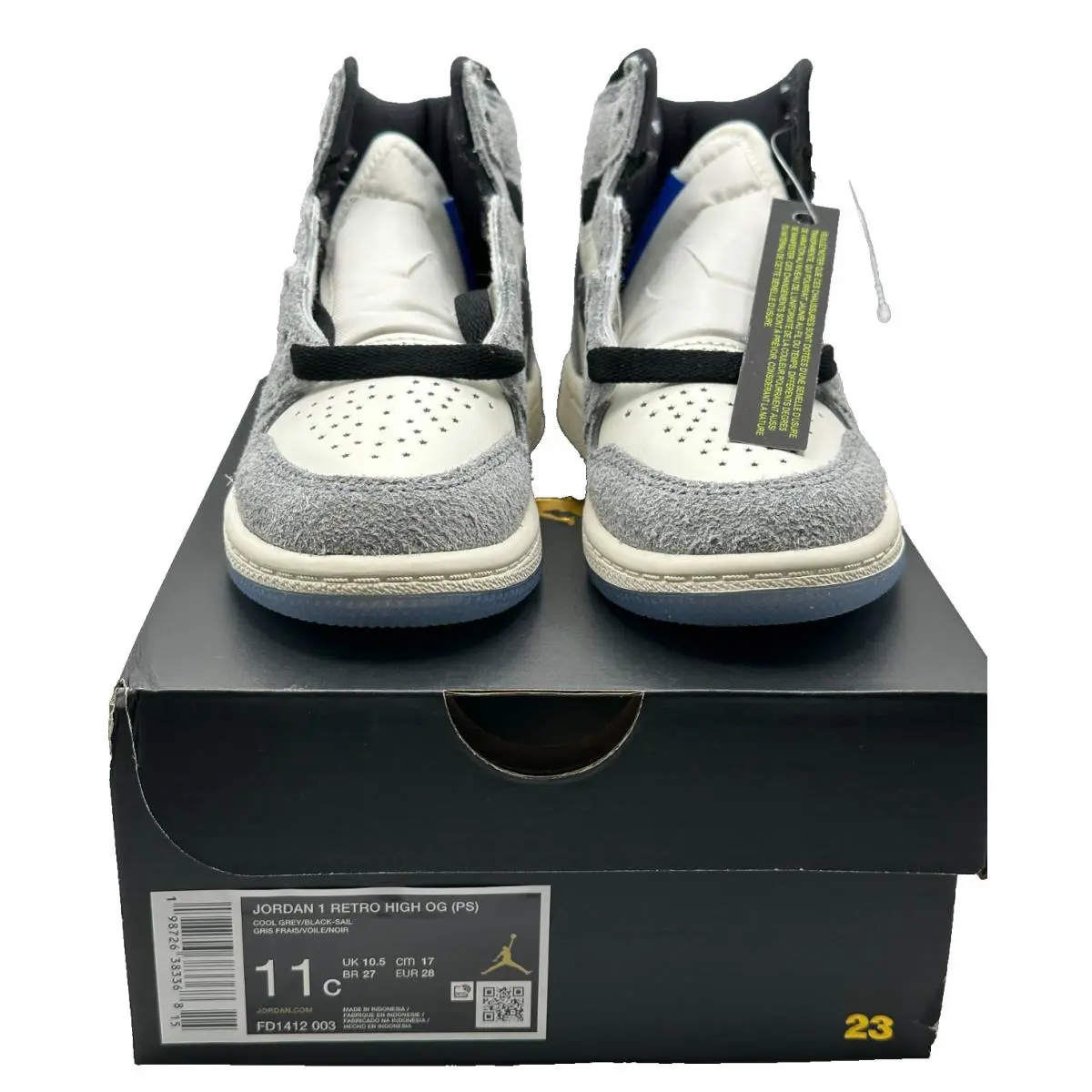 Nike Jordan 1 Retro High OG PS Cool Grey / Black Sail 11c Style FD1412 003