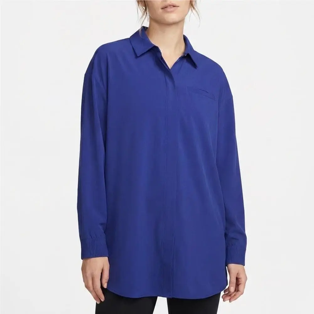 24.7 Womens Dri-fit Long Sleeve Snap Button Up Top Blue XL by Nike