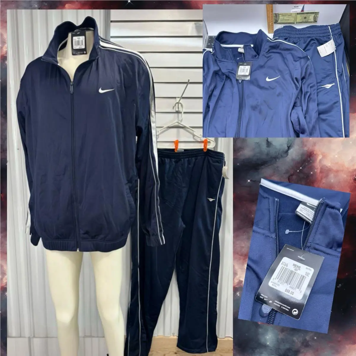 Nike Jacket Mens 2XL Navy Blue Track Suit Zip Swoosh Striped Sleeves 411218-451