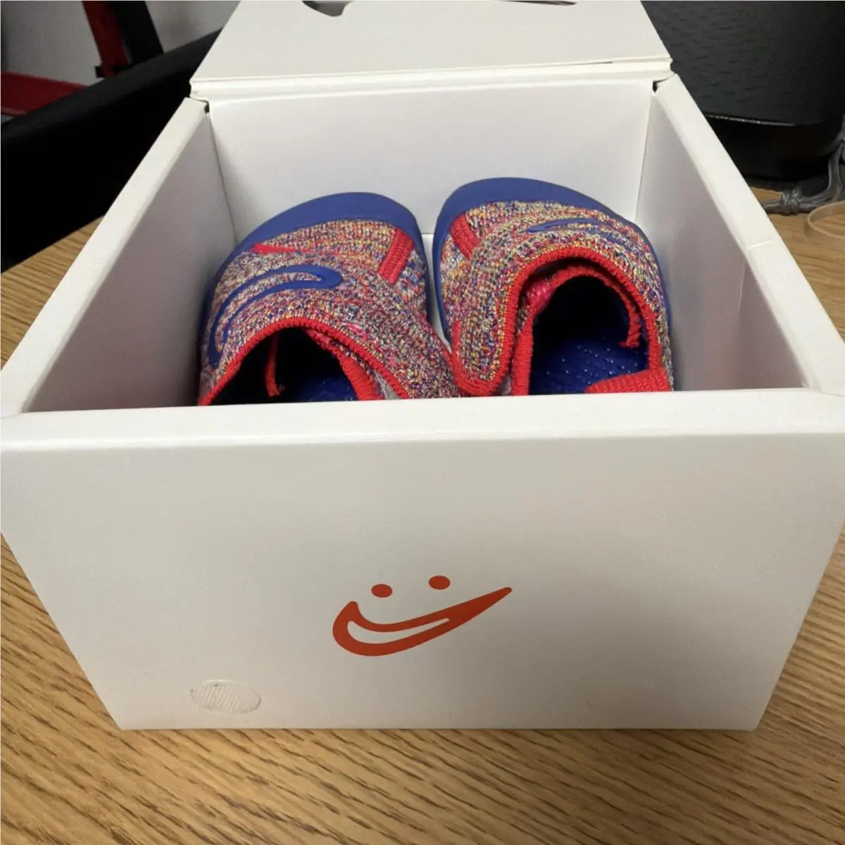 Nike Swoosh 1 TD Infant Fkyknit Shoes Sail Game Royal Siren Red Sz 6C FB3244-100