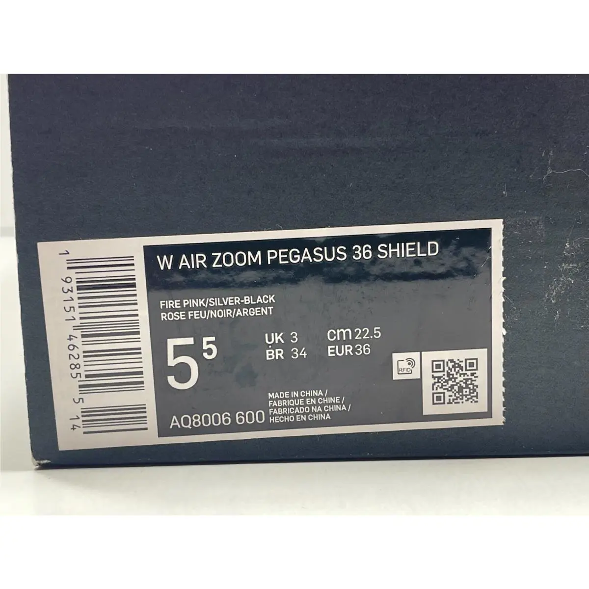 Nike shoes - Pegasus 36 Shield - Pegasus Shield - AQ8006 600 - Fire Pink - Silver Black (UPC: 193151462855) 8