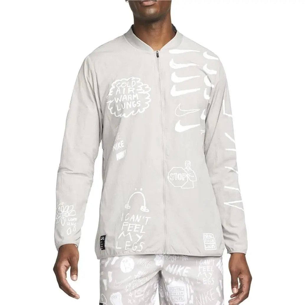 Nike Nathan Bell Mens Sz M Print Run Track Light Jacket AJ7759 033 Grey Doodle