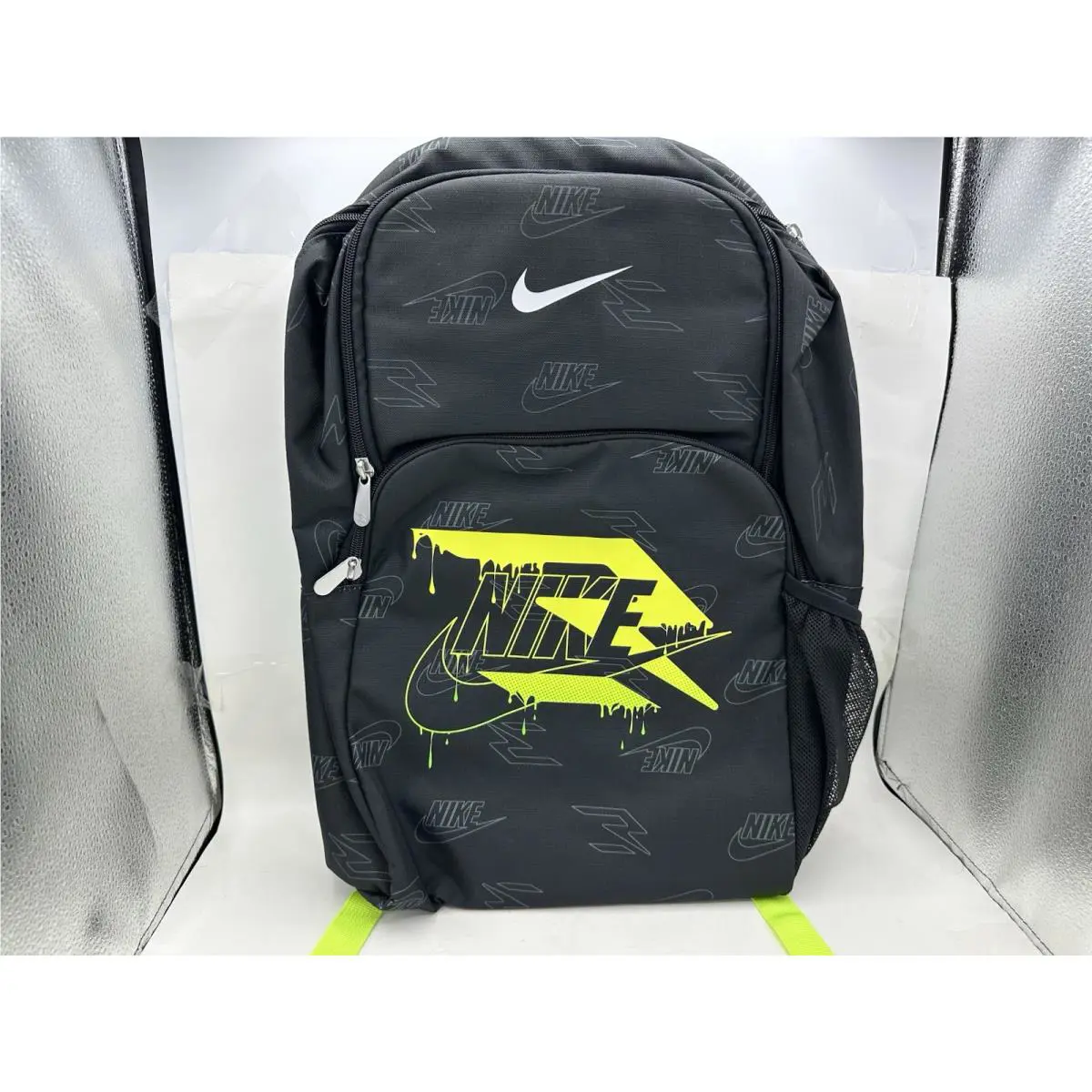 Nike Backpack Black Neon Green Bag w/ 15 Laptop Sleeve Bottle Pocket School